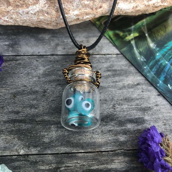 Evil Eye Protection Bottle Necklace Wire Wrapped - in Vintage Bronze Wire - Picture 6 of 12